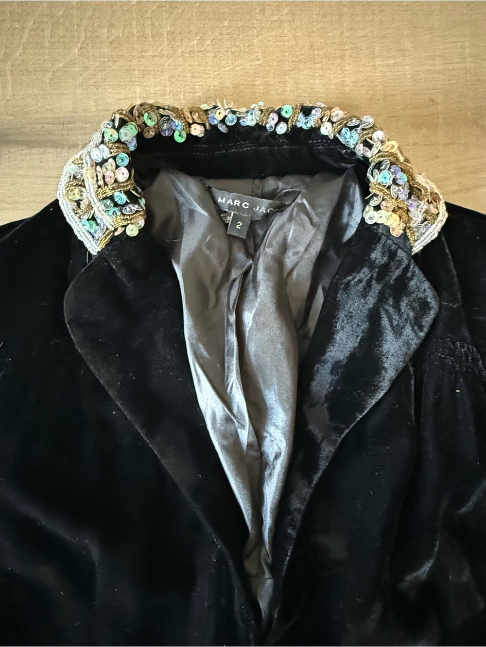 Vintage Y2K Marc Jacobs Runway Black Silk Velvet Sequin Blazer Jacket - US 2 - Picture 5 of 8